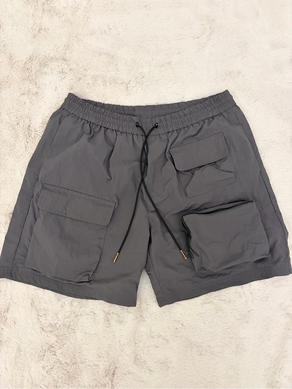 Richie Le Cargo Shorts Gray Tech Utility Pocket Drawstring Shorts Size M